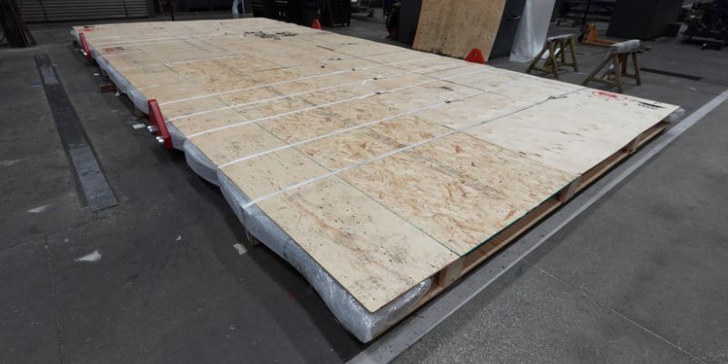 Packaging of press platen before being transported.